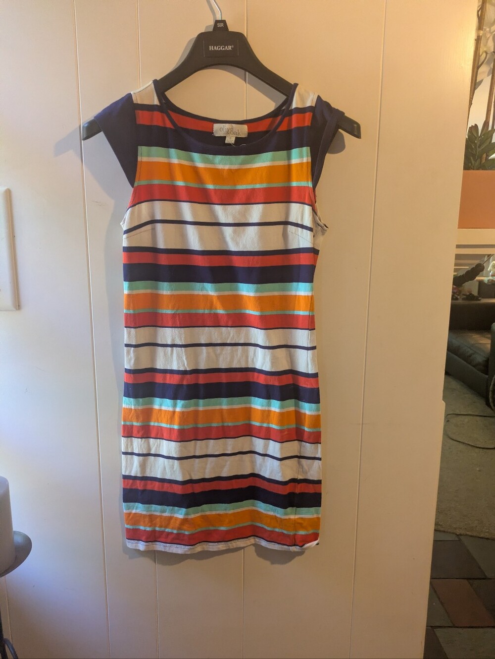 Olive & Oak Striped Midi Dress in White, Navy, Orange, Yellow, Teal